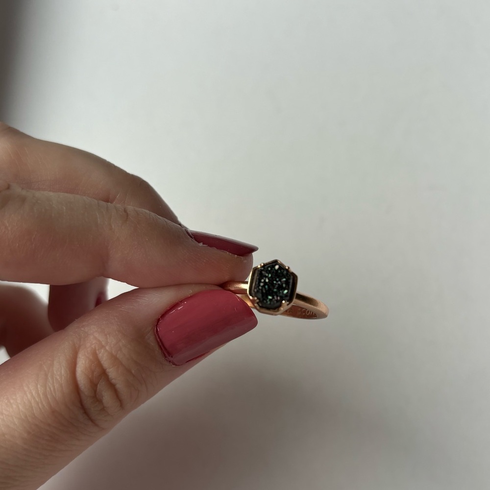 Kendra Scott Rose Gold Ring with Black Druzy Hexagon